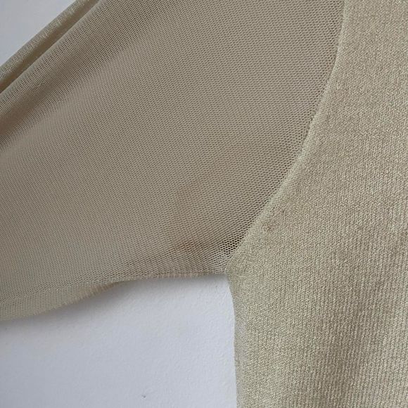 Vintage Y2K sand yellow sheer mesh beaded top M - Picture 6 of 8